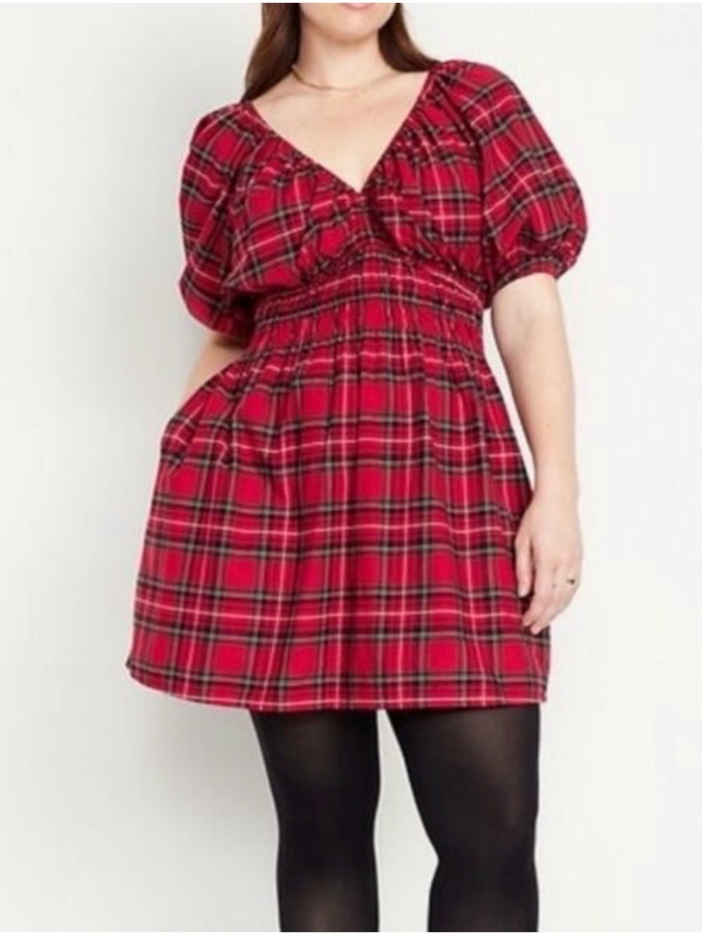 Old Navy Plus Size Red Plaid Smocked Waist Dress